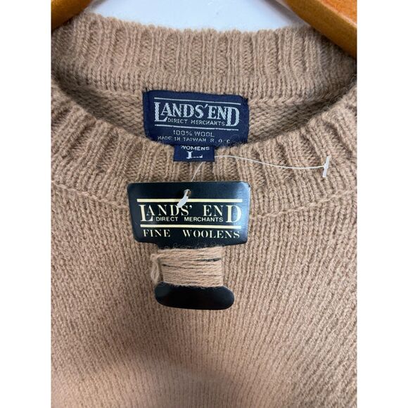 Vintage Deadstock Lands' End 100% Wool Camel Brown Crewneck Sweater - Picture 6 of 7